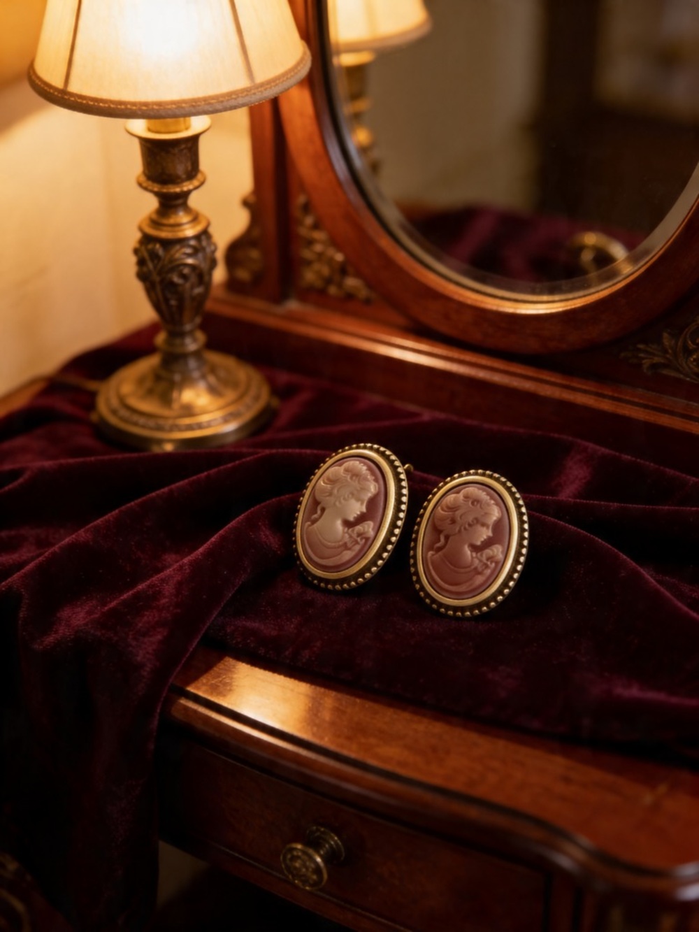 Vintage Monet Pink Cameo Statement Earrings